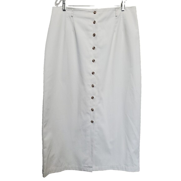 Talbots Cotton Beige Twill Button-Front Maxi Skirt Vintage Size 18 - Picture 1 of 5